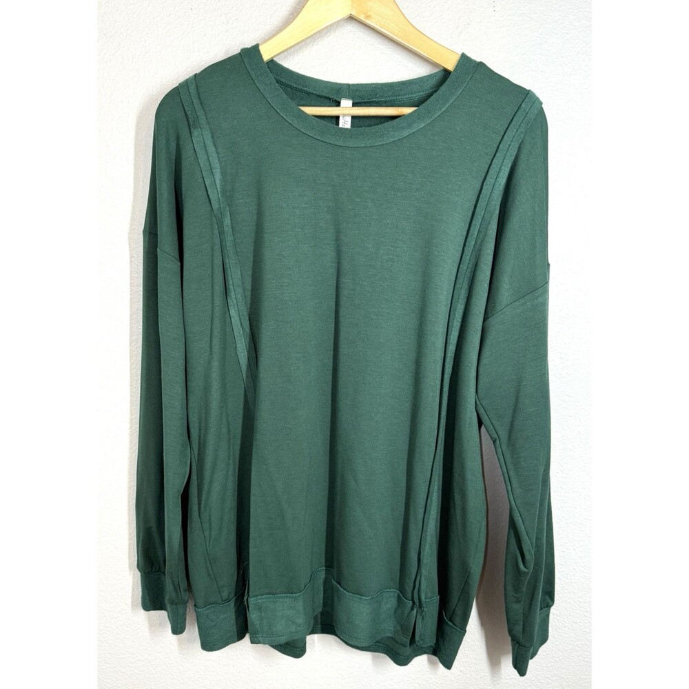 NWOT Hesed Boutique Oversized Green Tunic Sweatshirt Lagenlook Women's Sz L Cozy